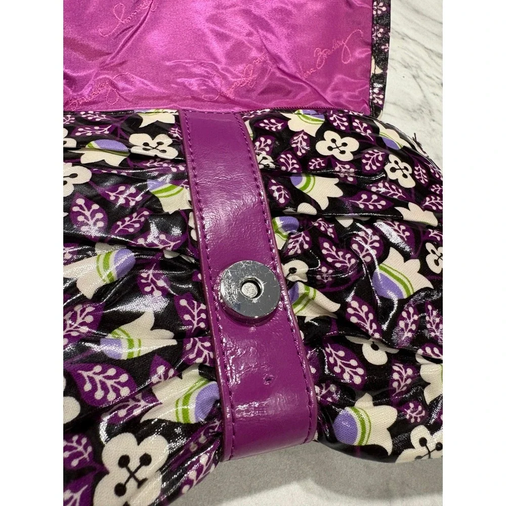 Vera Bradley Frill Concert Clutch/Crossbody/Wrist Bag PURPLE PLUM PETALS Pattern